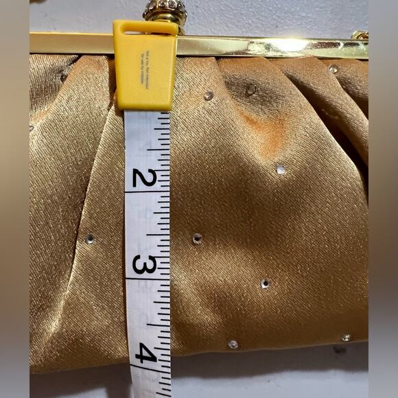 Vintage Gold Satin Rhinestone Jeweled Evening Bag Chain Strap Purse - Picture 6 of 8